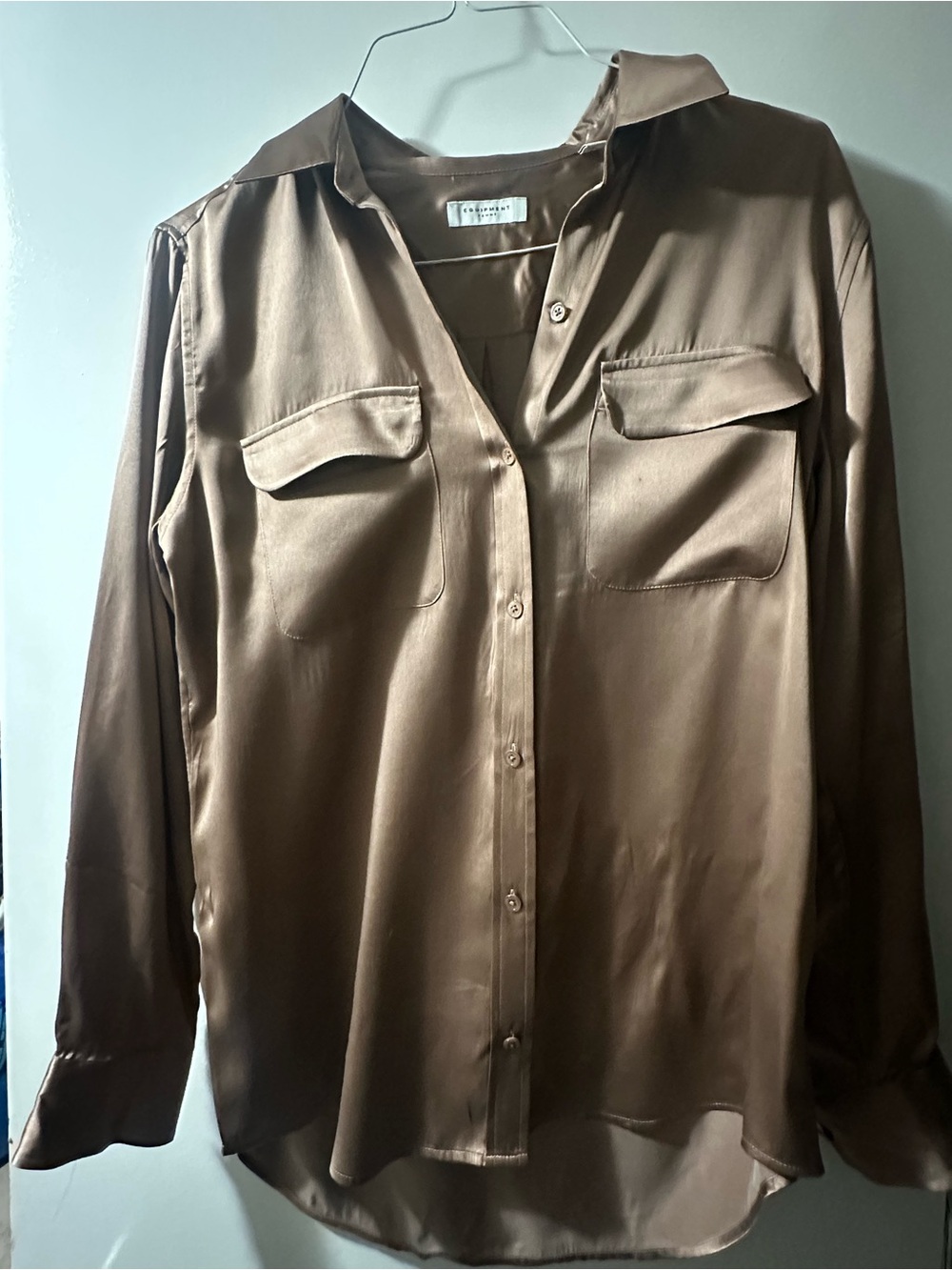 Classic Satin Button-Up Shirt in Brown